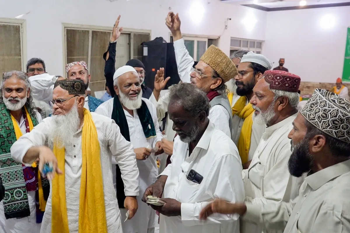 Celebratory moment with raised hands