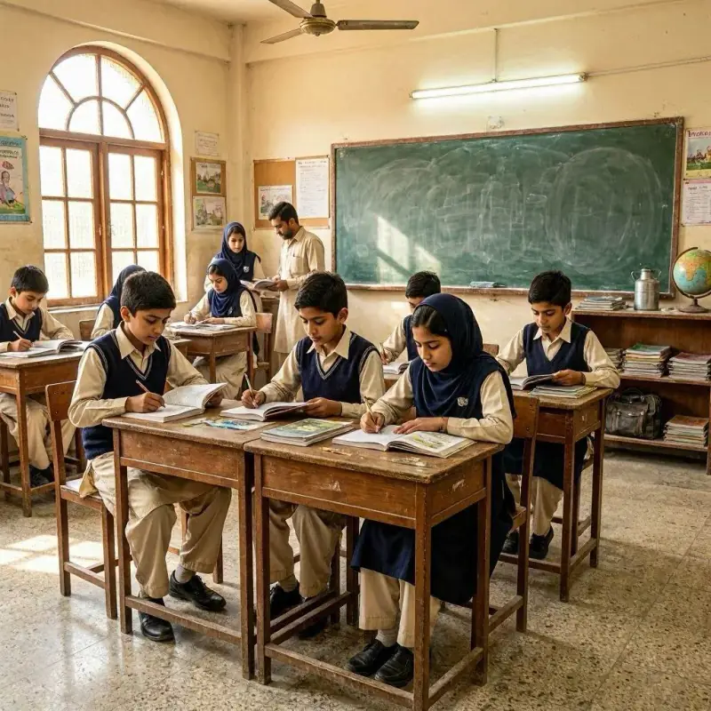 Pakistani children in school uniforms studying in a classroom