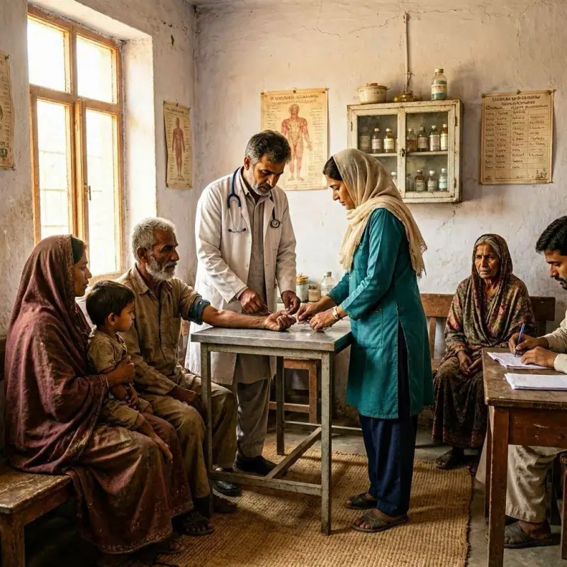 Pakistani doctor and nurse providing free medical checkup to poor patients
